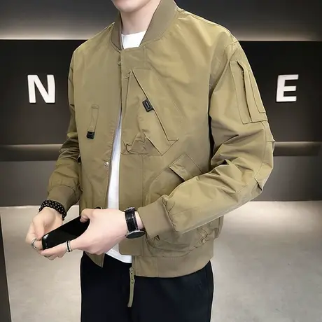 高级感美式工装夹克潮流痞帅男装褂子2023新款机车棒球服外套上衣商品大图