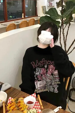 潮牌oversize卫衣女2024新款圆领chic早秋设计感小众加绒秋冬上衣商品大图