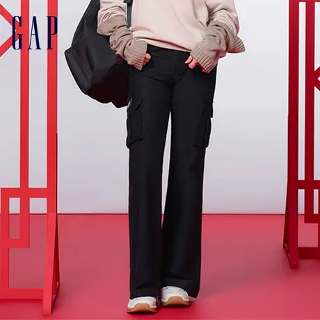 【欧阳娜娜同款】Gap女装2024春季新款梭织口袋喇叭裤长裤872474商品大图
