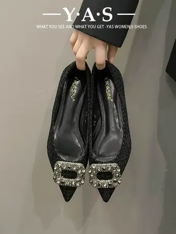 时尚爆款黑色尖头高跟鞋少女细跟2024年春秋季新款法式水钻单鞋图片