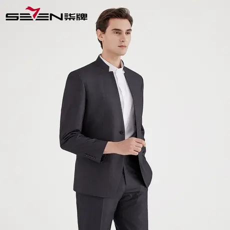 柒牌男装清仓婚庆商务男士中华立领套西时尚青年修身抗皱西服套装图片