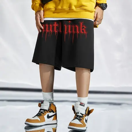 Nuthink夏季oversize潮流字母简约风运动短裤日系嘻哈大码裤子男商品大图