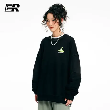 ！ER兔子logo圆领卫衣男春秋休闲长袖情侣装宽松国潮牌打底衫外套商品大图