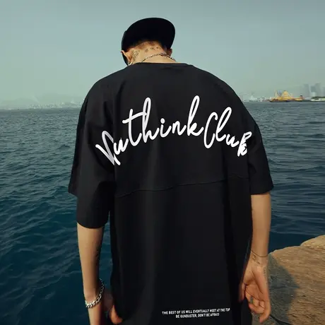 Nuthink国潮潮牌短袖T恤 男潮大码夏季宽松美式潮流情侣圆领半袖商品大图