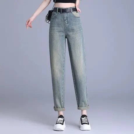 2024春季新款牛仔裤女小个子高腰显瘦遮肉哈伦裤香蕉裤百搭老爹裤图片