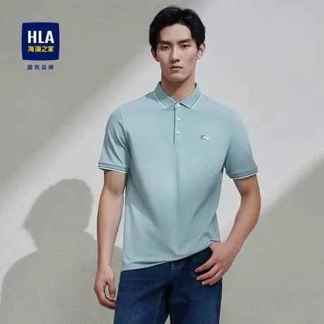 HLA/海澜之家棉氨弹力短袖POLO衫2024春夏新款商务立体印花上衣男图片