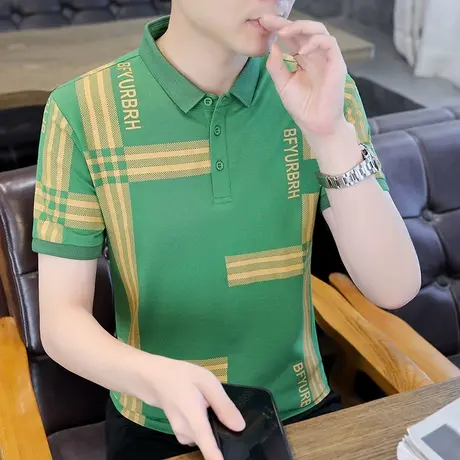 翻领短袖t恤男士衬衫领Polo衫青年休闲有带领半袖体恤潮流上衣服商品大图