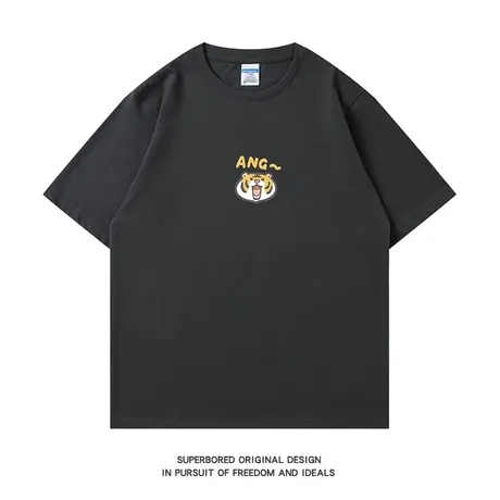 简约可爱小老虎短袖T恤男夏季ins港风纯棉宽松圆领半袖体恤上衣图片