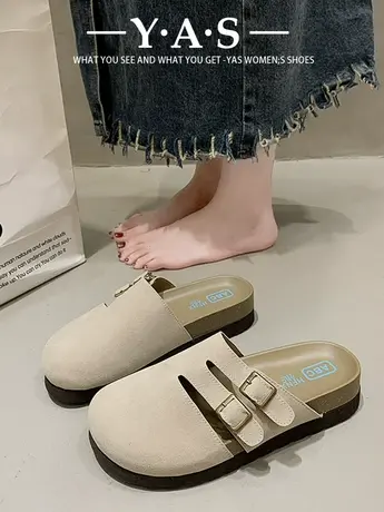 厚底包头半拖鞋女外穿春秋懒人小众勃肯鞋2024新款博肯半托女鞋子图片