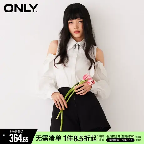 ONLY2023秋季新款全棉设计感蝴蝶结露肩上衣衬衫女|123105002商品大图