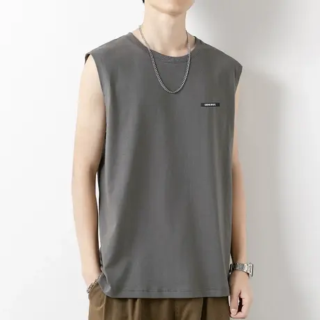 纯棉背心男潮夏季外穿宽松篮球跨栏字母印花运动坎肩健身无袖t恤商品大图