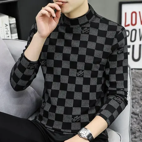 春秋季半高领长袖t恤男潮流修身德绒内搭保暖打底衫男士秋装上衣商品大图