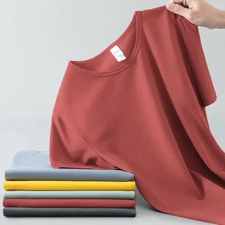 莫代尔短袖t恤男装圆领上衣服潮流夏季纯色冰丝凉感半袖速干体恤商品大图