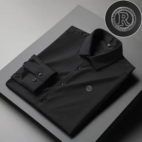 休闲衬衫男士长袖2023新款春秋季商务正装黑衬衣高级感轻熟风寸衫商品大图