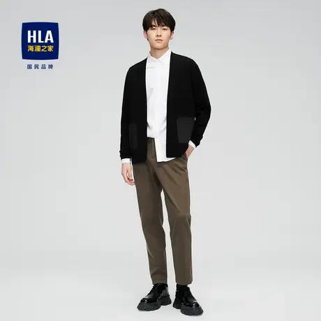 HLA/海澜之家2023简约纯色针织外套修身时尚黑色开衫毛衣男图片