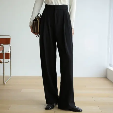 2023新款高腰直筒阔腿裤黑色显瘦休闲垂感西装裤设计感小众商品大图