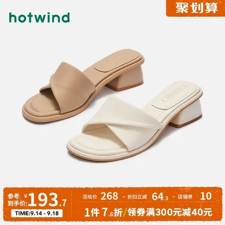 热风2023年夏季新款女士时尚凉鞋气质粗跟一脚蹬露趾通勤凉拖商品大图