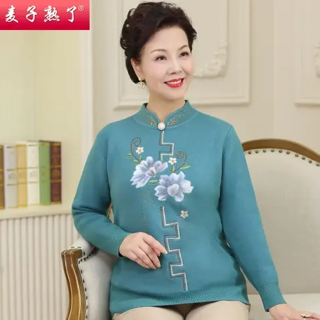 妈妈秋冬厚毛衣中国风针织衫2022新款洋气奶奶加绒毛衣中老年女装商品大图