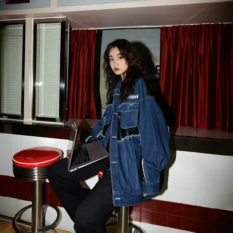 拼接牛仔外套女春秋款2023新款设计感复古宽松情侣夹克上衣ins潮商品大图