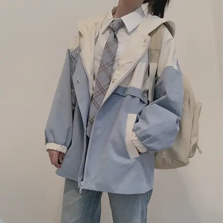 韩版2021新款大码学生工装夹克女春秋装胖妹妹宽松网红休闲外套潮商品大图