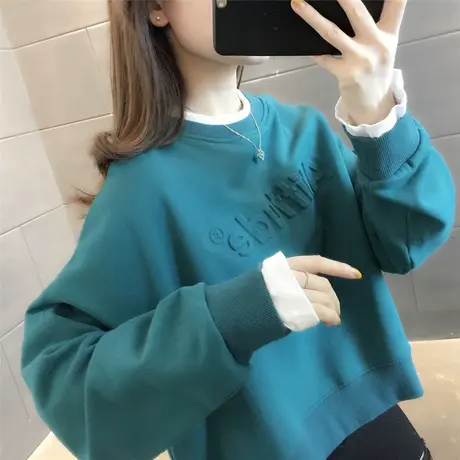 假两件卫衣女2023春秋新款薄款宽松韩版潮韩版ins慵懒风上衣图片