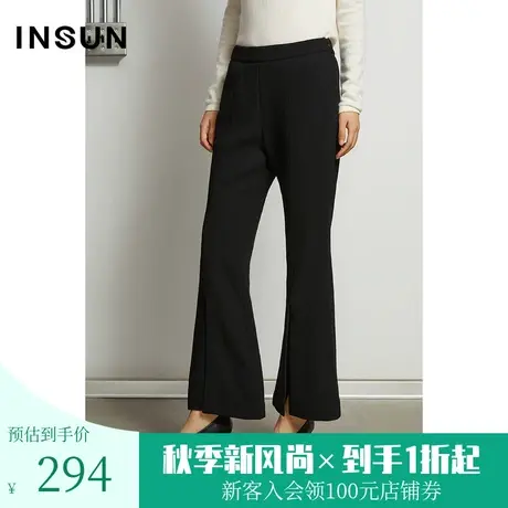 恩裳冬季时尚简约羊毛开叉微喇裤气场舒适柔软休闲女裤商品大图