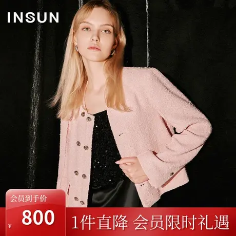 [小香风系列]恩裳COVER2023秋季小提花定制花朵金属扣圈圈纱外套商品大图