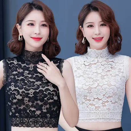 芙黛怡蕾丝镂空短款假领子半高领花边洋气内搭薄款2022新款打底衫图片