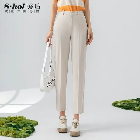 米白色西装裤女垂坠感高腰2023年夏季薄款职场气质通勤西裤女九分图片