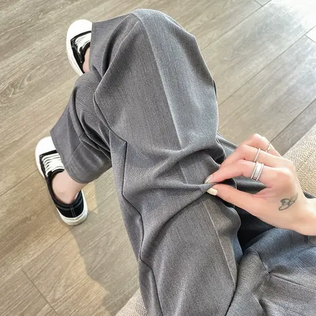 灰色西装裤女九分2023年春秋款高腰直筒宽松显瘦小个子休闲萝卜裤商品大图