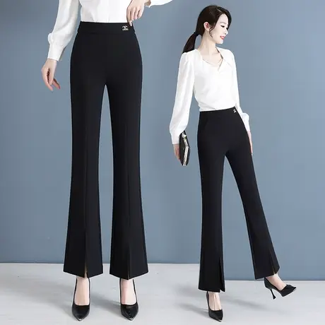 黑色微喇裤女高腰显腿长春秋新款垂坠感弹力修身休闲西装喇叭裤子图片