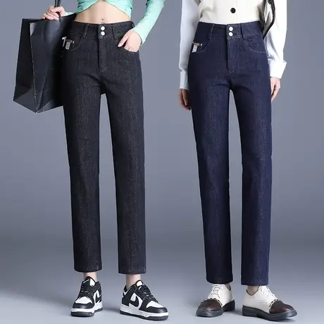 牛仔直筒裤女春秋高腰复古法棍裤2023年新款梨形身材显瘦烟管裤商品大图