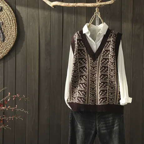 枫谜2020年春装新款文艺复古针织背心马夹女宽松针织坎肩上衣图片