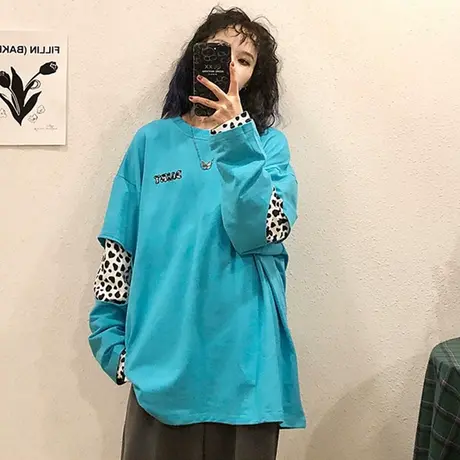 假两件长袖t恤女2021新款初秋宽松韩版设计感小众chic港味上衣服商品大图