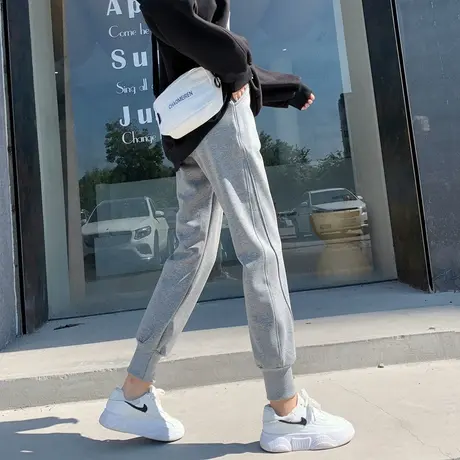 运动裤子女2023春秋卫裤小个子高腰显瘦外穿直筒哈伦休闲束脚长裤商品大图