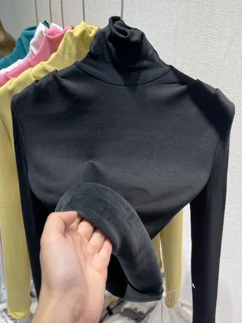 堆堆高领加绒打底衫女秋冬内搭2022新款洋气修身磨毛加厚长袖t恤商品大图