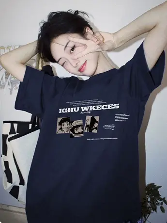 纯棉重磅短袖t恤女夏季美式复古韩版休闲小个子宽松显瘦半袖上衣图片