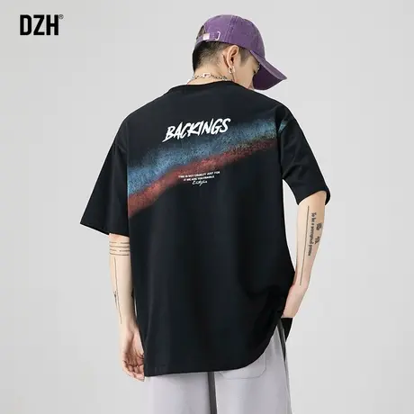 男士夏季纯棉t恤男短袖潮牌印花圆领上衣宽松体恤2023新款打底衫商品大图