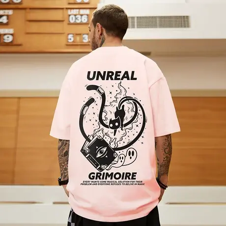 2023新款加肥加大宽松T恤情侣装纯棉粉色半袖大码男短袖五分袖夏商品大图