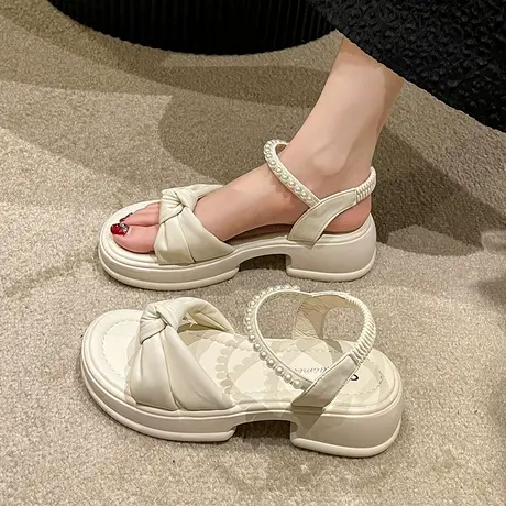 凉鞋女款2023年夏季新款时尚厚底仙女风珍珠外穿软底时装罗马鞋潮图片