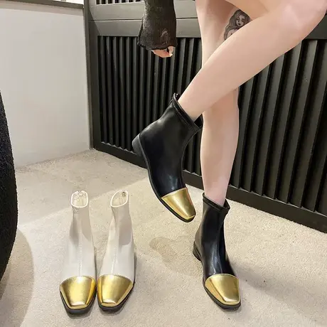 短靴女2023秋季新款复古方头气质女人味后拉链潮流四季高级感靴子商品大图