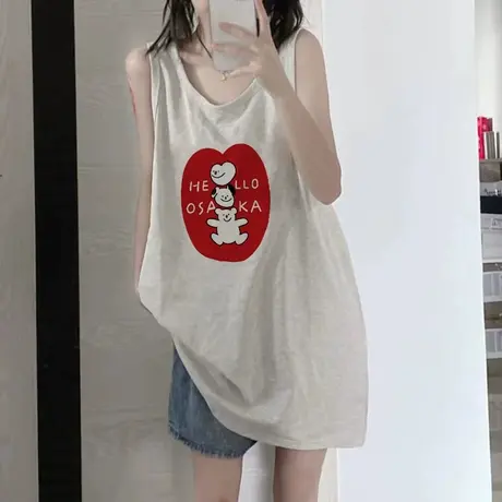 纯棉吊带坎肩背心无袖t恤女夏季设计感小众外穿宽松港风挂脖上衣图片