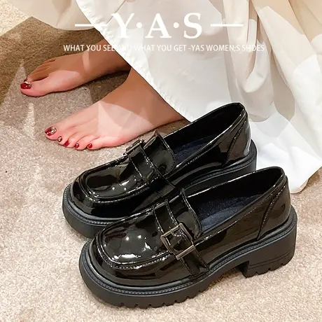 爆款乐福鞋女2024年新款春季英伦风厚底小皮鞋百搭一脚蹬松糕单鞋商品大图