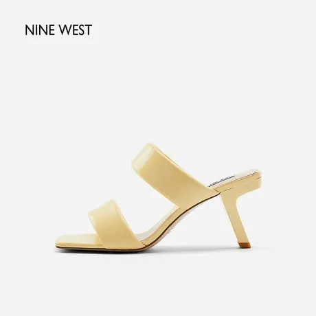 Nine West/玖熙一字带凉鞋女夏季新款牛皮粗跟外穿方头拖鞋低跟图片