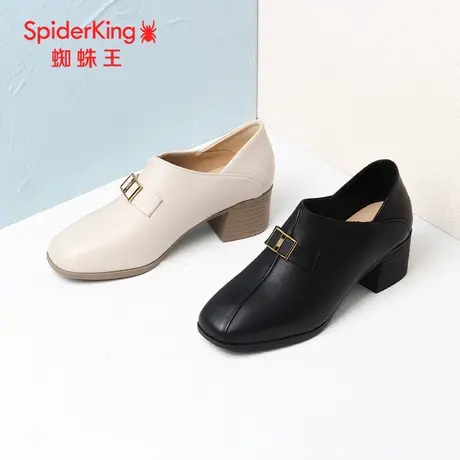 SPIDER KING/蜘蛛王女单鞋真皮2023秋商场新款窝窝皮鞋粗高跟软底图片