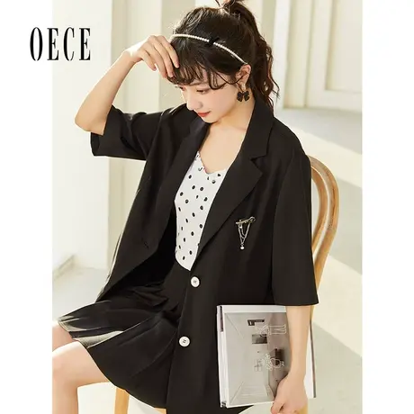 Oece轻薄小西装外套春秋新款女装复古帅气中袖休闲西服商品大图