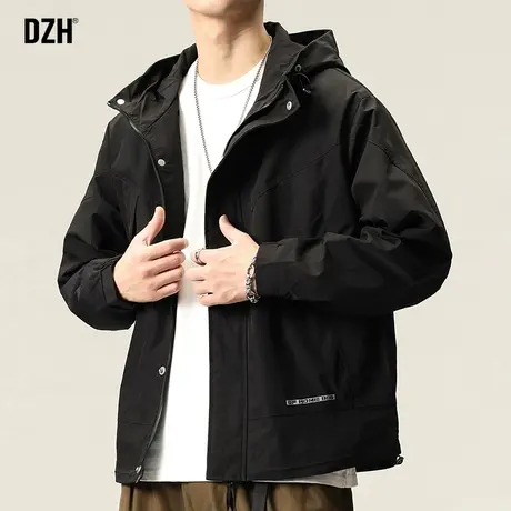 男士黑色夹克外套男冬季潮牌加厚连帽冲锋衣上衣宽松男装2023新款商品大图