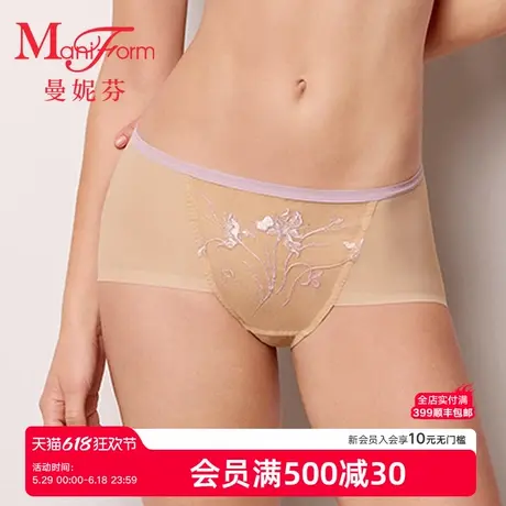 曼妮芬舒适中腰低角裤女士内裤性感刺绣纯棉底裆女生底裤20612406商品大图