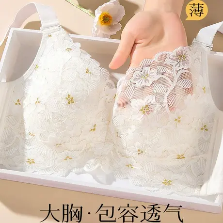 梦芭蒂夏季薄款大胸显小无钢圈收副乳内衣女上托防下垂大码文胸图片