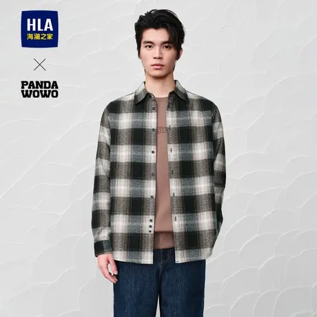 HLA/海澜之家panda wowo长袖衬衫24秋冬新渐变格纹翻领保暖衬衣男商品大图